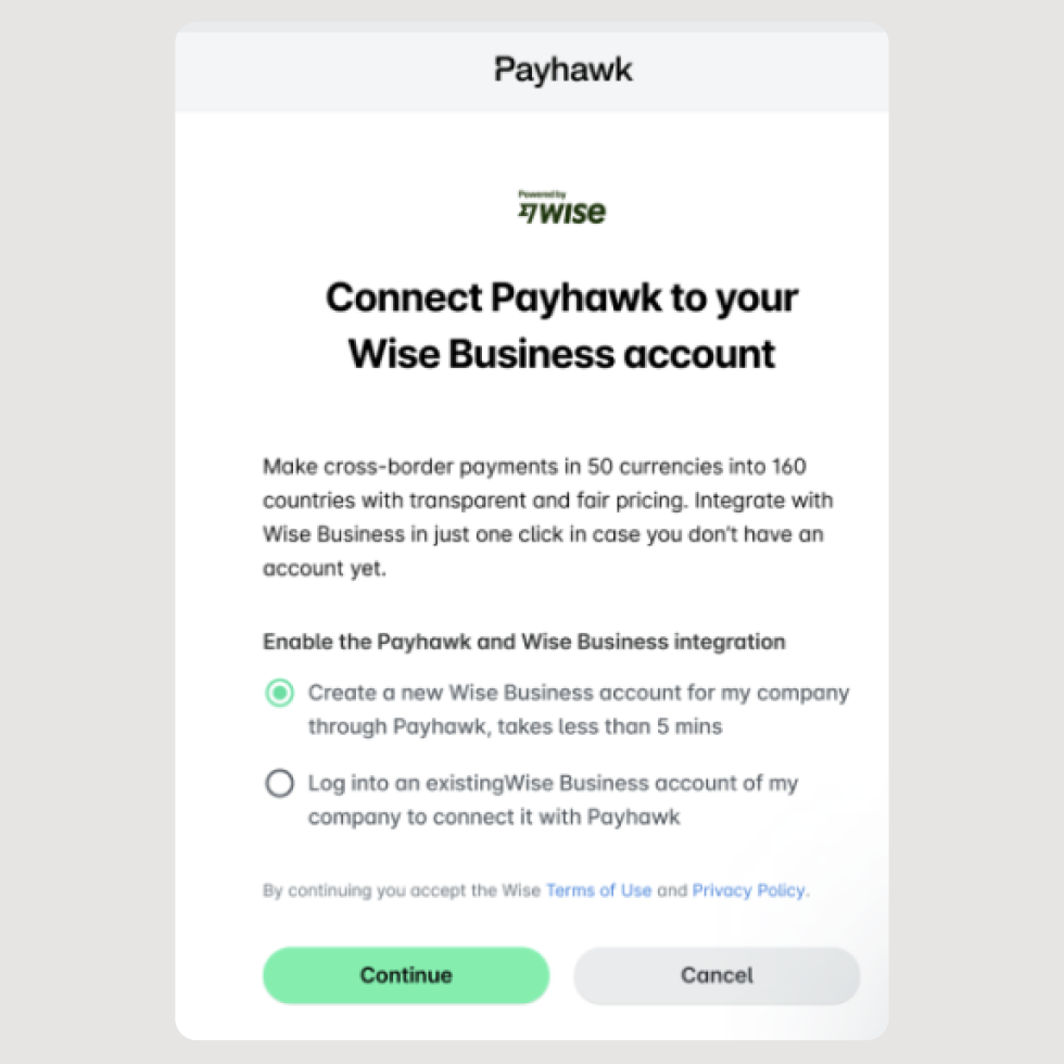 International business paynments in 160+ countries with preferential exchange rates - new Payhawk feature (based on Wise platform)